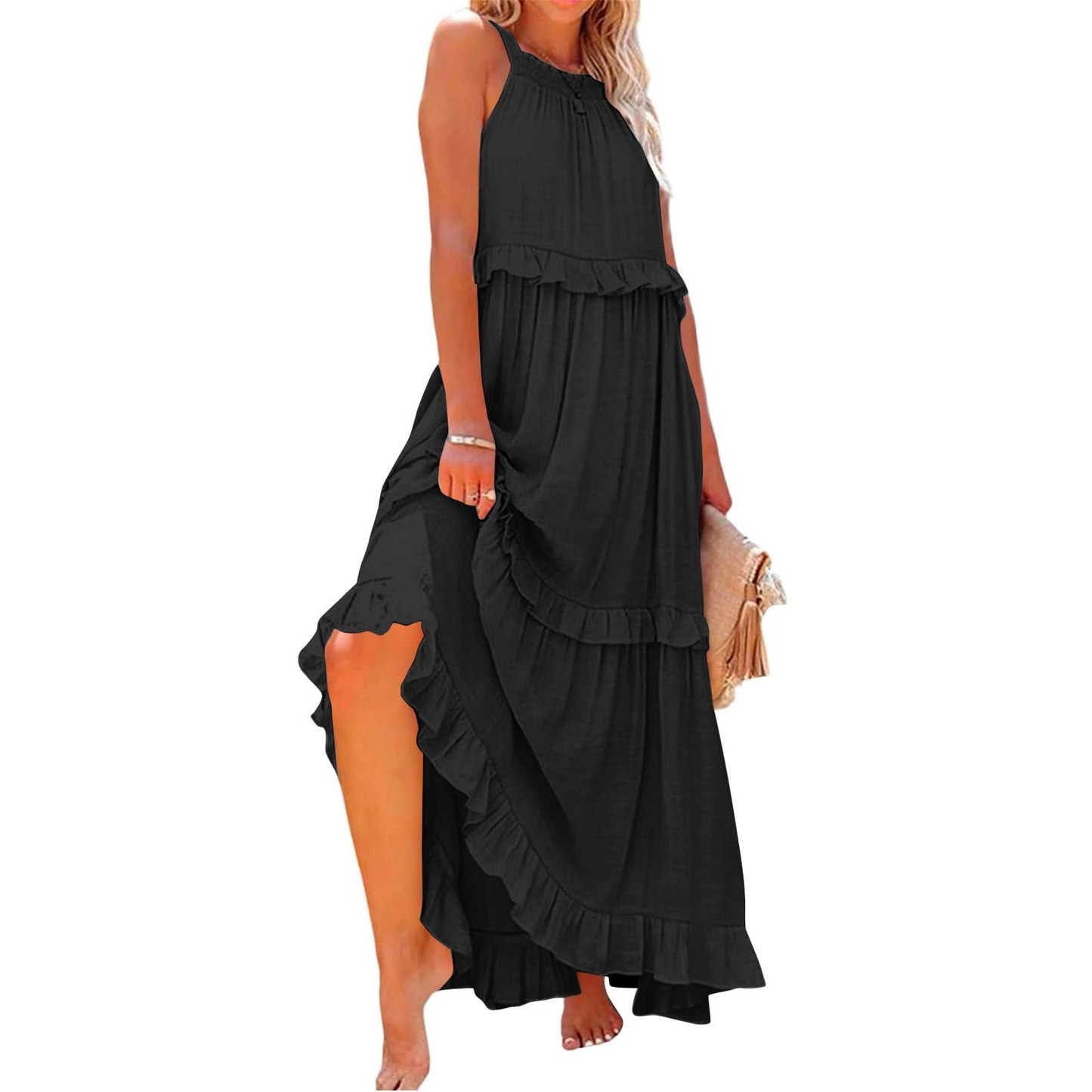 Summer Dresses,My Orders Maxi Dress for Women 2024 Sundresses Casual Beach Dresses Sexy Off The Shoulder Halter Dresses Peime Day Flowy Swing Hawaiian Dresses Boho Clothes Log in(Ab-Black,XL)