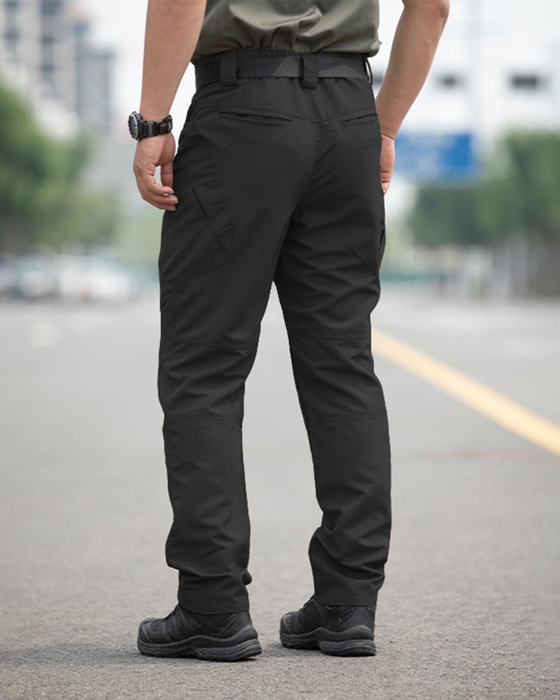 Pillxter Men's Stretch Tactical Pants Lightweight Hiking Cargo Pants Water Resistant Multi Pocket Casual Outdoor Work Pants (No Belt),Black