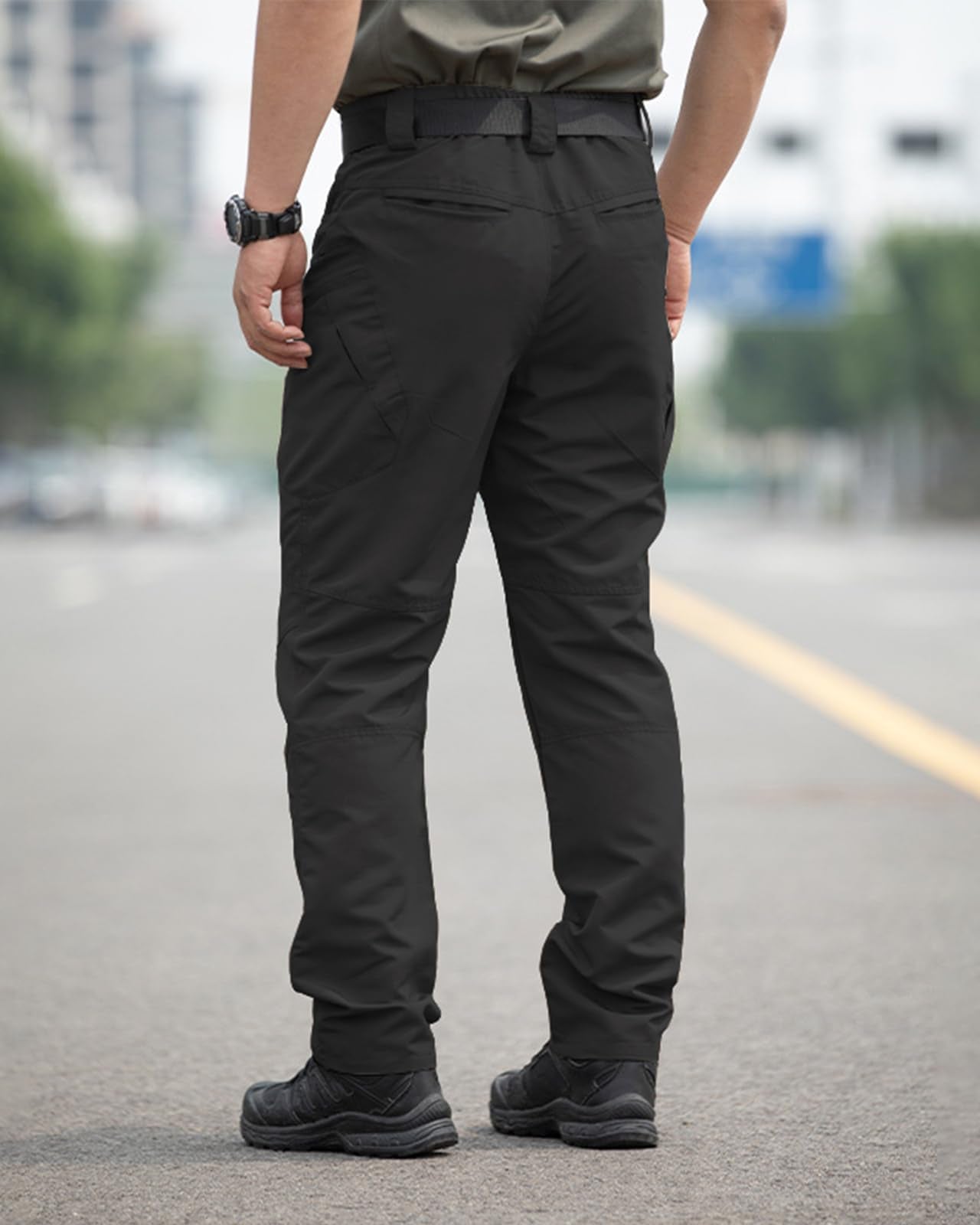 Men's Stretch Tactical Pants,Water Resistant Ripstop Cargo Pants, Lightweight Outdoor Work Hiking Pants with Multi Pockets (No Belt),Black