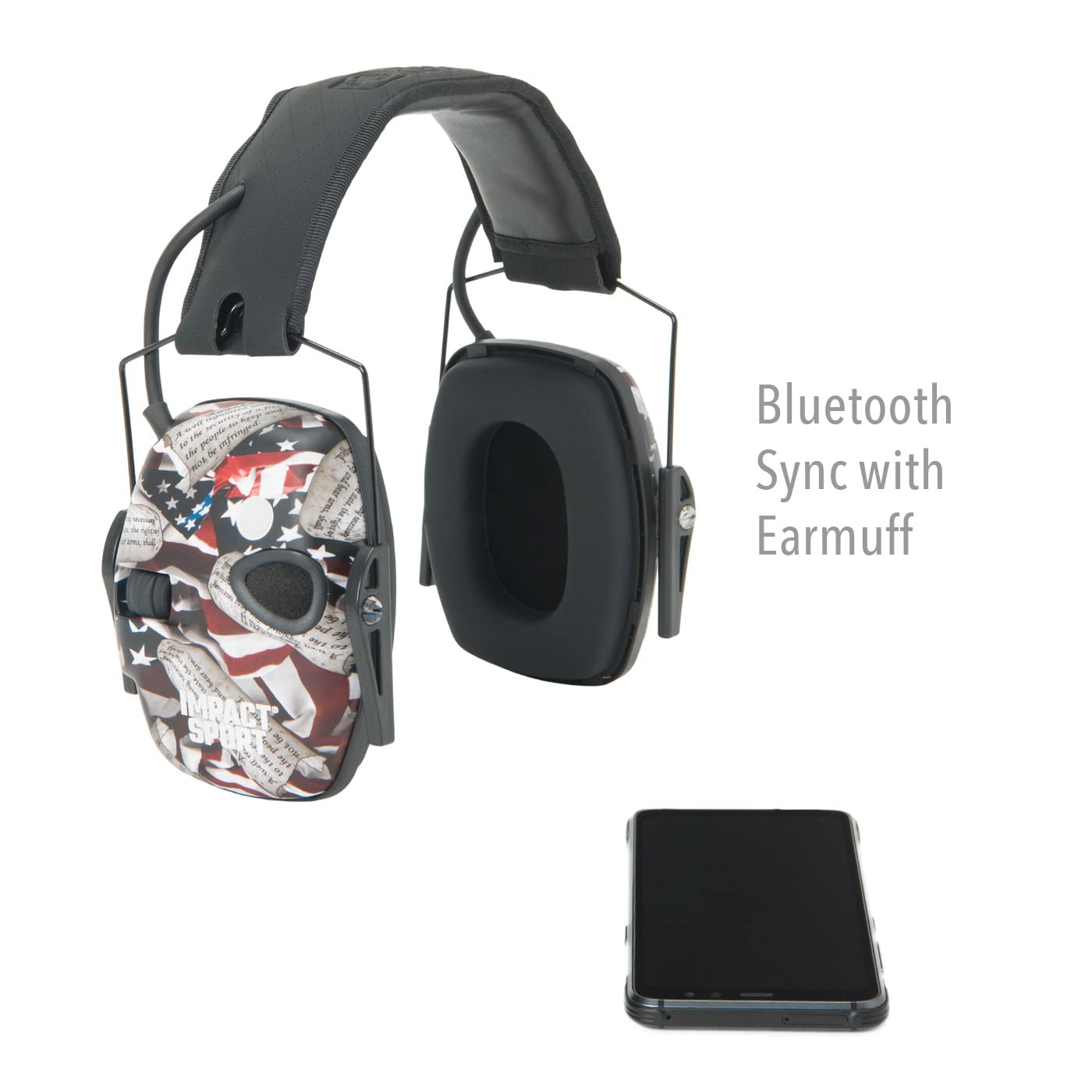 Howard Leight Honeywell Ademco Howard Leight Impact Sport with Bluetooth, 2nd Amendment Print, Youth/Adult Small (R-02546)