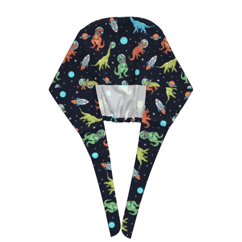 Dinosaur in Space Surgical Scrub Cap with Sweatband Adjustable Tie Back Working Cap for Men Women