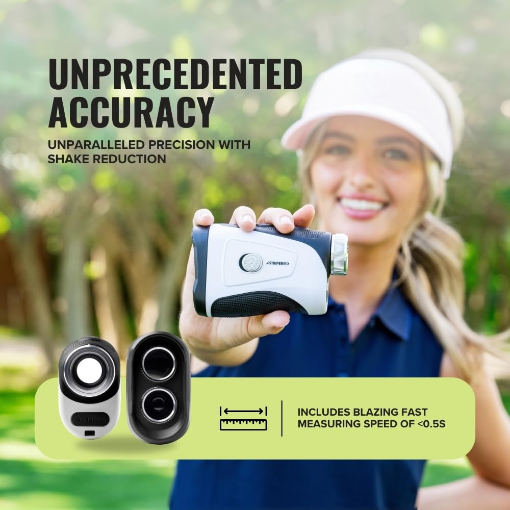 Stripebird - Pro Tour Golf Rangefinder with Slope (Black/White) - Range Finder Golf with Ultra-Strength Magnet - Laser Rangefinder with Slope Technology & Flag Pole Lock Vibration - Golf Range Finder