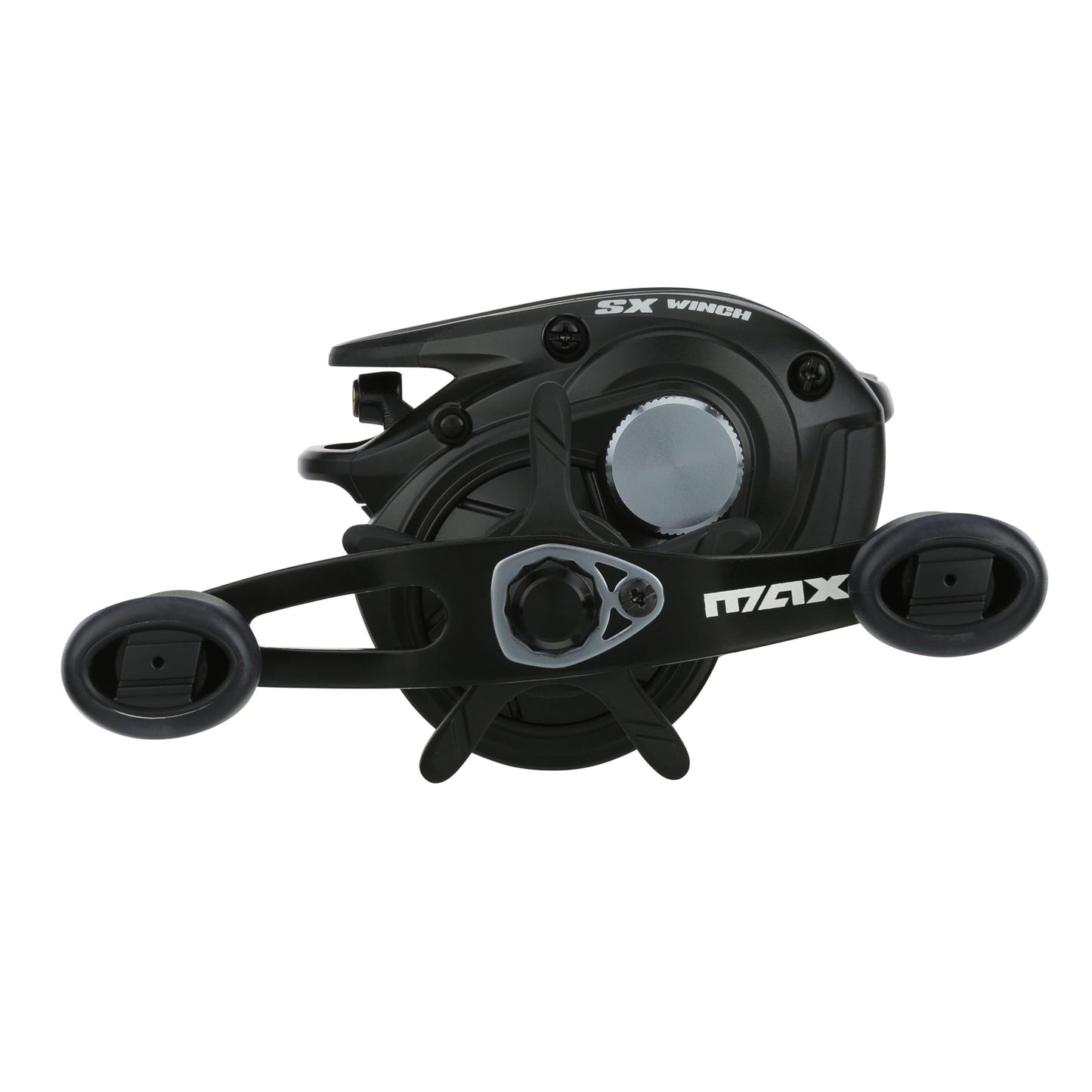 Abu Garcia Max SX Winch Low Profile Baitcasting Fishing Reel, Left, Lightweight Design, Graphite Body and Sideplates, Duragear Brass Gear, Power Disk Drag System