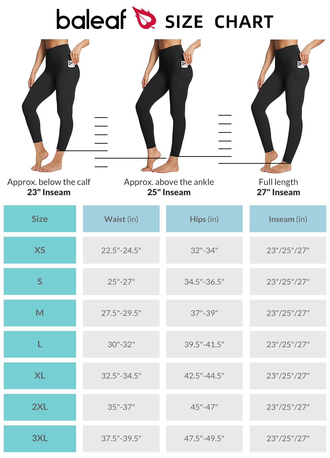baleaf Women's Leggings with Pockets Black M