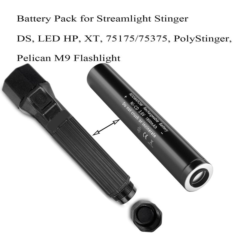 RDDBAPOW 75175 Rechargeable Batteries Compatible with Streamlight Stinger Parts XT,DS, LED HP, 75175/75375, FL126,PolyStinger, Pelican M9 Flashlight 1800mAh 3.6V Ni-CD Battery (1 Pack)