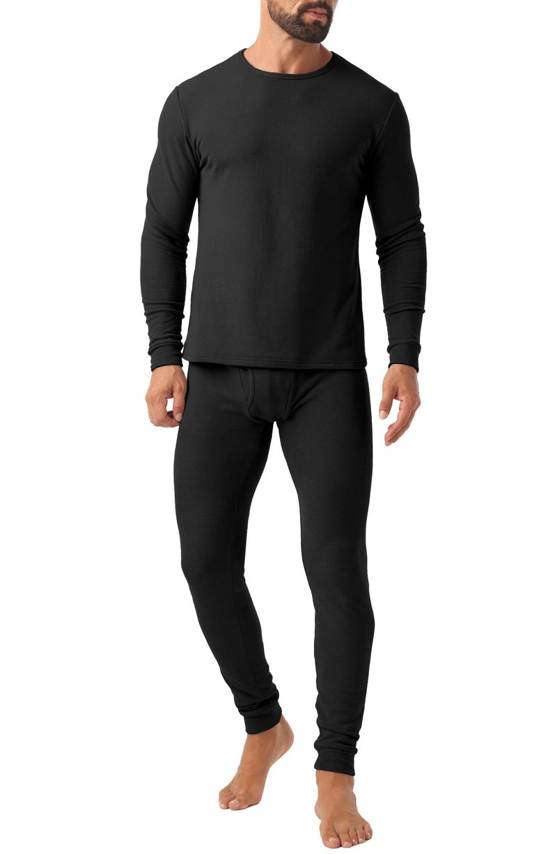 Askdeer Long Johns Thermal Underwear for Men Fleece Lined Heavyweight Thermal Base Layer Sets Black