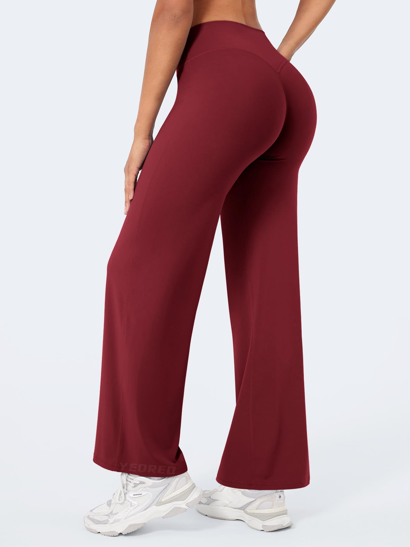 YEOREO Workout Womens Straight Leggings 29" Eddiy Yoga Pants Ancora Red M