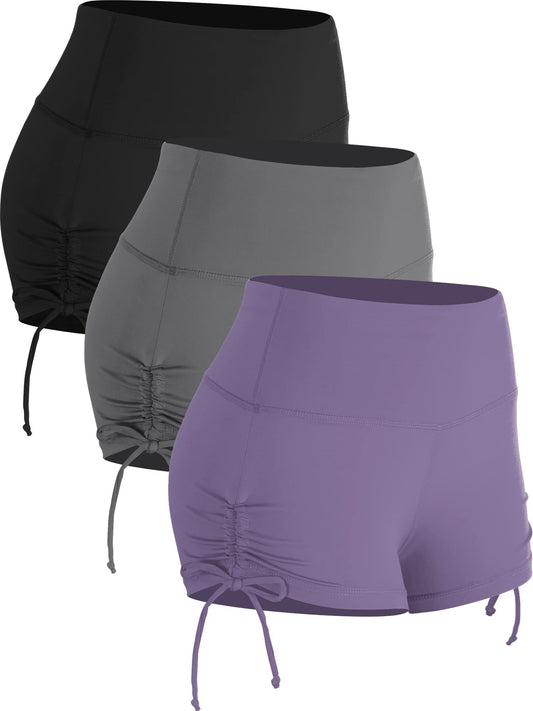 CADMUS Athletic Booty Shorts for Women 3 Pack High Waisted Workout Pro,1021,Black & Grey & Lavender,Medium