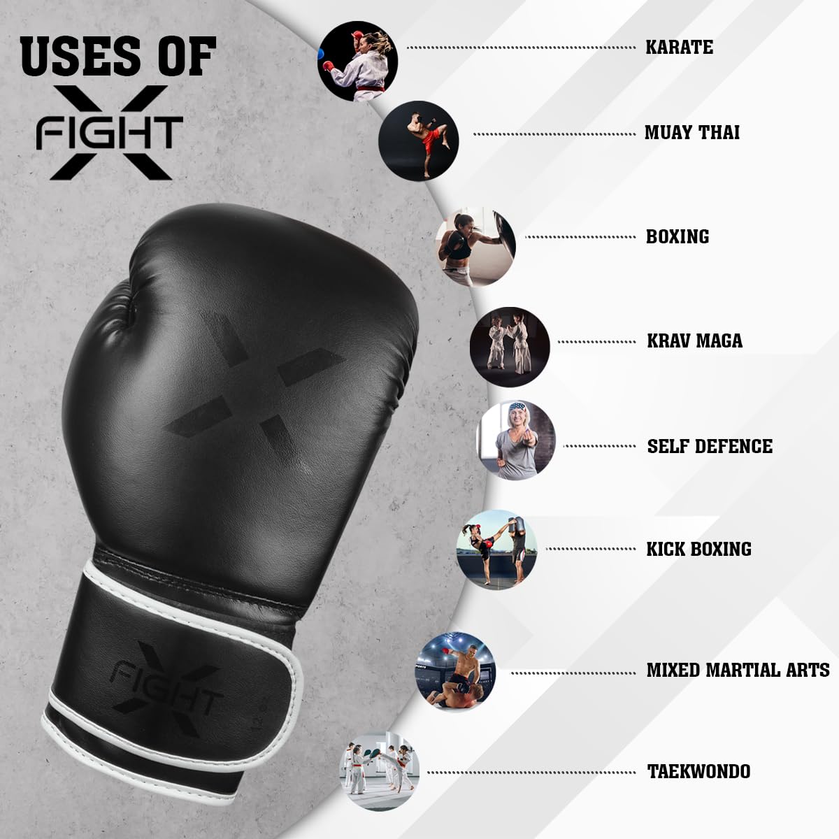 FightX Professional Boxing Gloves Men Women – Pro Training Sparring Gloves, Heavy Bag, MMA Kickboxing Muay Thai Gloves – Hook & Loop with Wrist Support – 12 Oz Guantes de Boxeo (6 8 10 14 16 Oz)(FB)