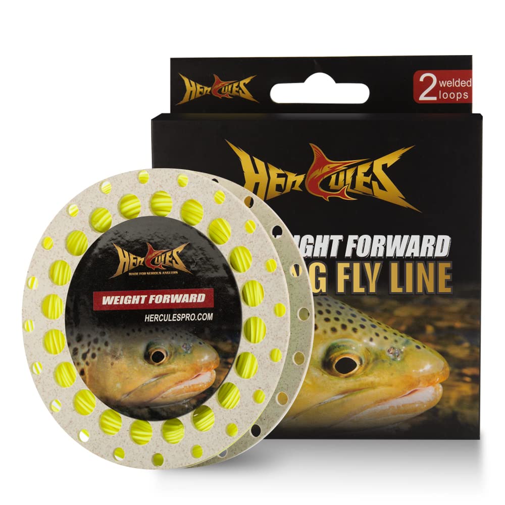 HERCULES Fly Fishing Line Floating Weight Forward Fly Line with Double Welded Loop, Fluorescent Yellow, WF4F 90FT