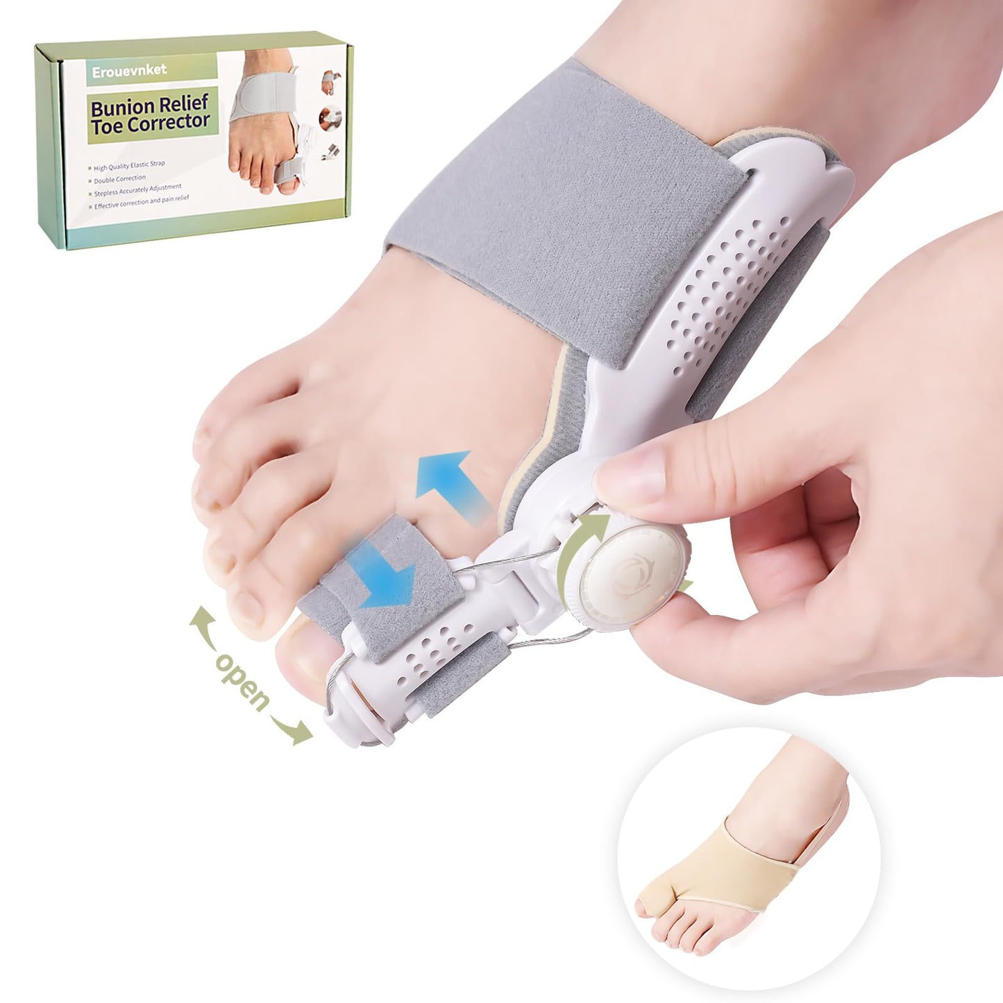 Erouevnket Bunion Corrector for Women & Men ：2-in-1 Adjustable Big Toe Relief Bunion Splints Hammer Toe Straightener，Comfortable, Effective Double Correction，1 set