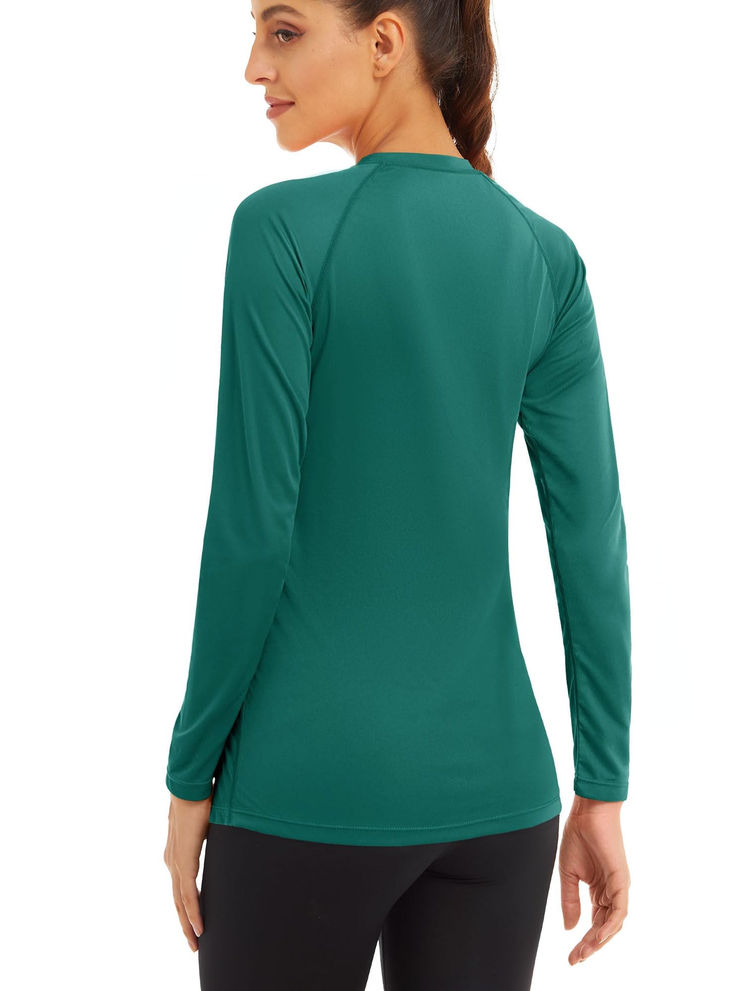 MAGCOMSEN Athletic Shirts for Women Workout Shirts for Women Sun Protection Shirts UPF 50+ Summer Shirts Hiking Shirts Rash Guard Shirts Running Shirts Women Jade Green
