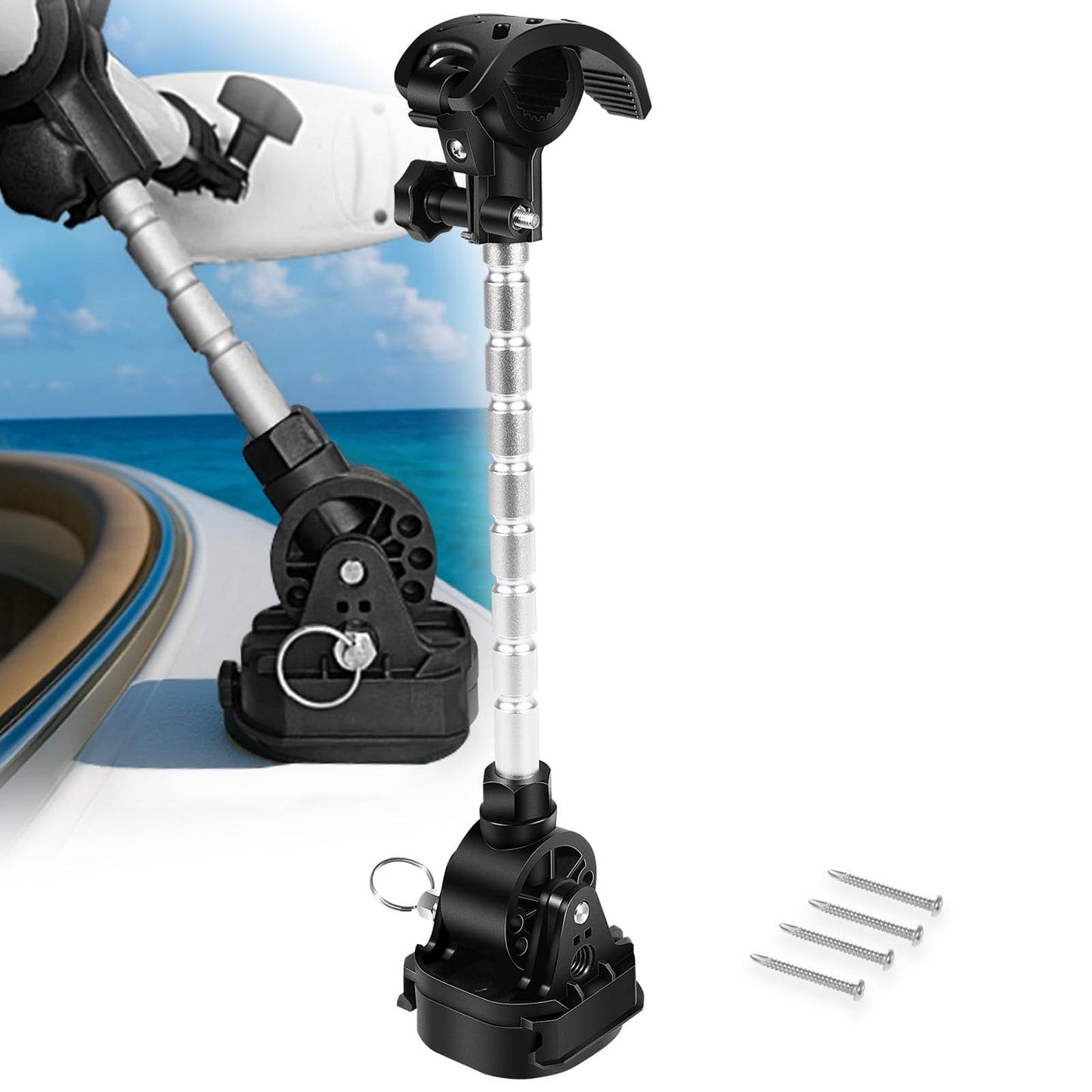 MKA-60 1862060 Trolling Motor Stabilizer Mount Compatible with Minn Kota Terrova Ulterra PowerDrive Riptide 1991-2023, Fold-Down Bracket with Adjustable Arm, Marine Grade Anti-Bounce Mount