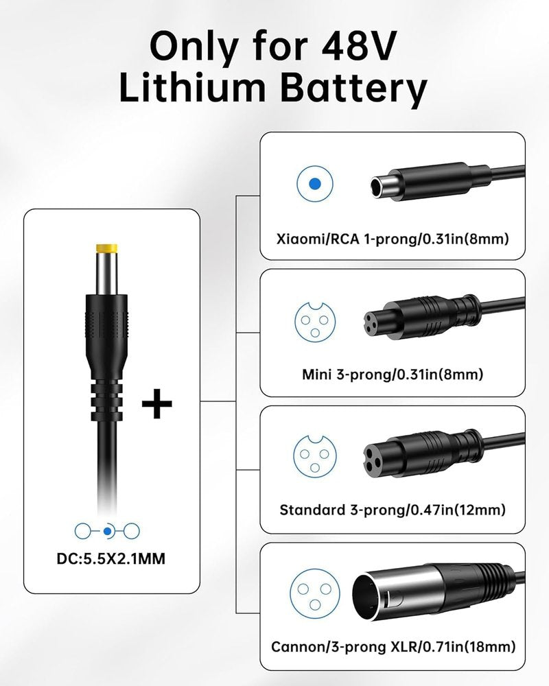 WUKUR 54.6V 2A Electric Scooter Charger 5 Connectors for 48V Lithium Batteries Compatible with Lectric XP 2.0/3.0, for Ecotric City/Beach, for Evercross H5/H7 Ebike