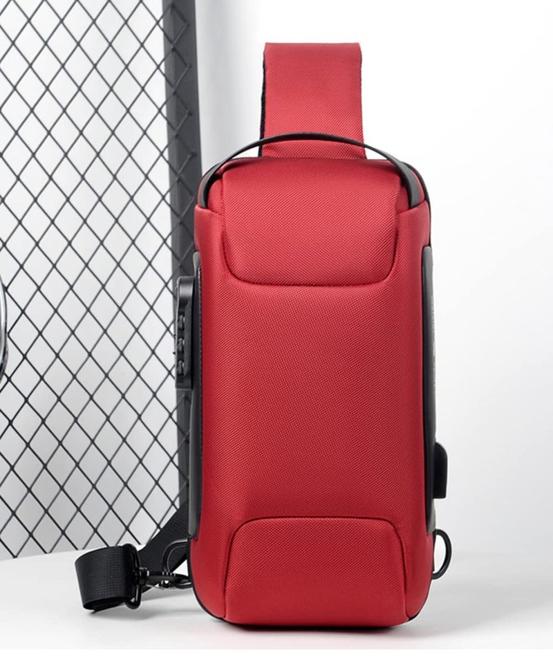 HOXSURY Sling Backpack USB Anti-Theft Waterproof Chest Daypack Casual Shoulder Bag (Red)