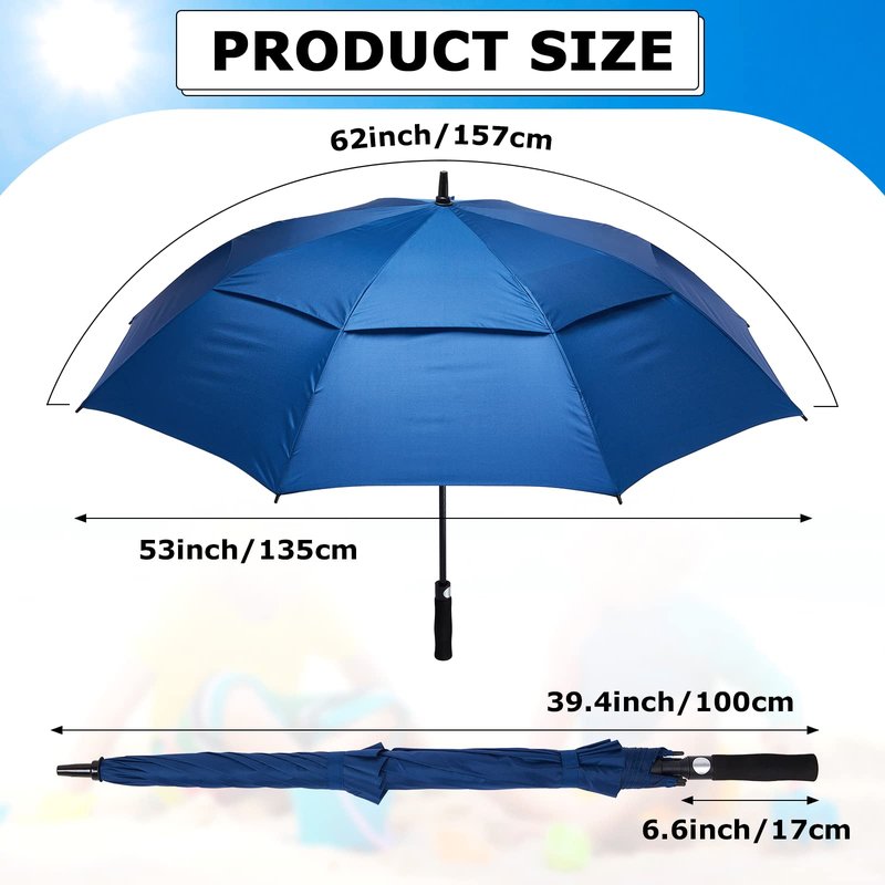 Reginary 3 Pack 62Inch Extra Large Golf Umbrella Automatic Open Oversize Travel Rain Umbrella Double Canopy Vented Windproof Waterproof Stick with Sponge Handle UV Protection for Men Women