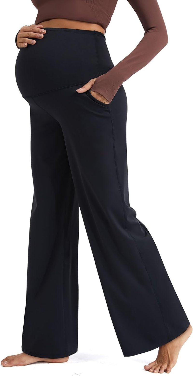 Maternity Yoga Pants - Over The Belly Wide Leg Stretchy Lounge Trousers for Pregnancy | Soft & Comfortable