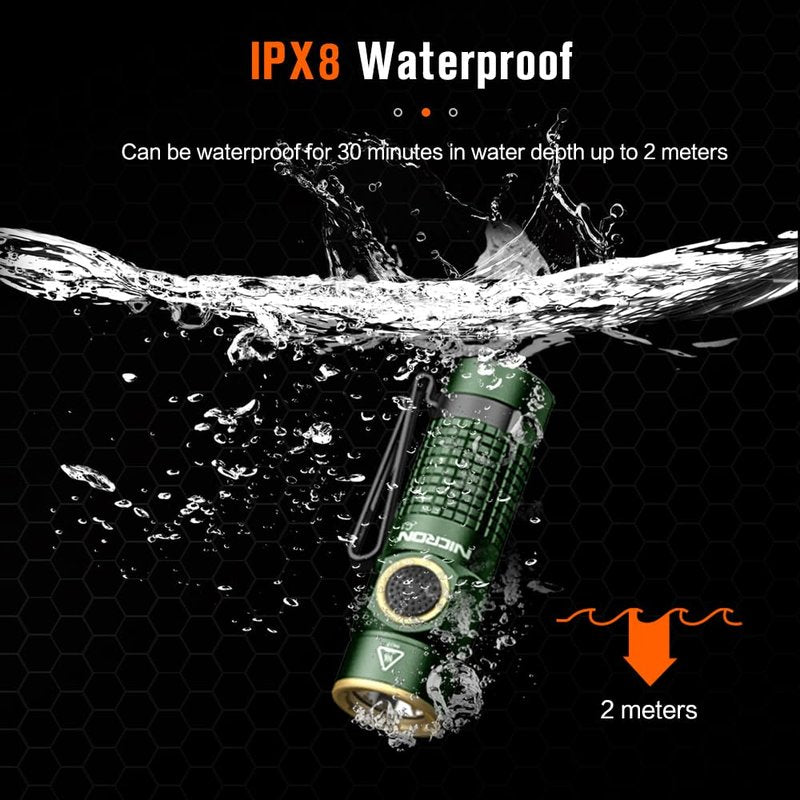 NICRON C1 EDC Flashlight Rechargeable, 1200 High Lumens Type C Charging Pocket Light with Tail Magnet - Small and Powerful Flashlight Dual-Way Clip Portable IPX8 Waterproof for Camping and Daily Use