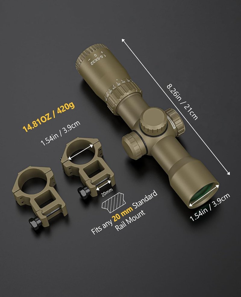 CVLIFE Crossbow Scope - 1.5-5x32 Etched Glass Reticle | Red Green Illumination, 20-100 Yards