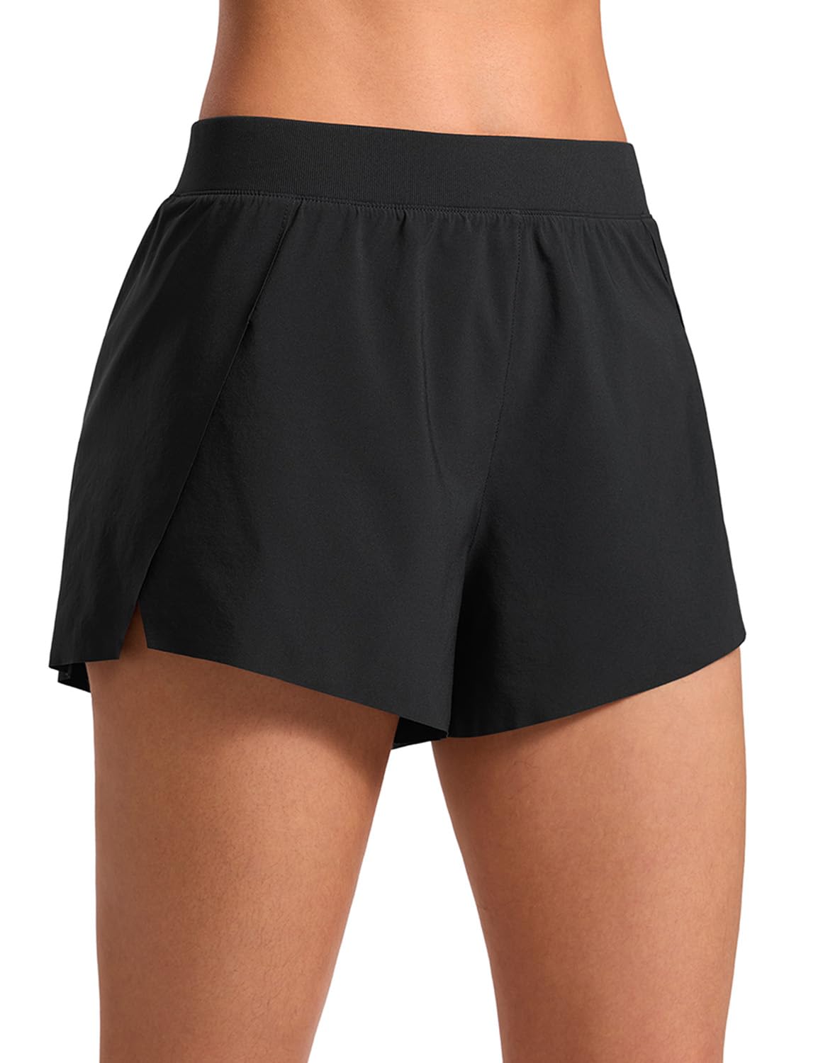 CRZ YOGA Running Shorts for Women High Waisted V Split for Gym Workout Athletic Track with Liner Breathable Quick Dry Black Medium
