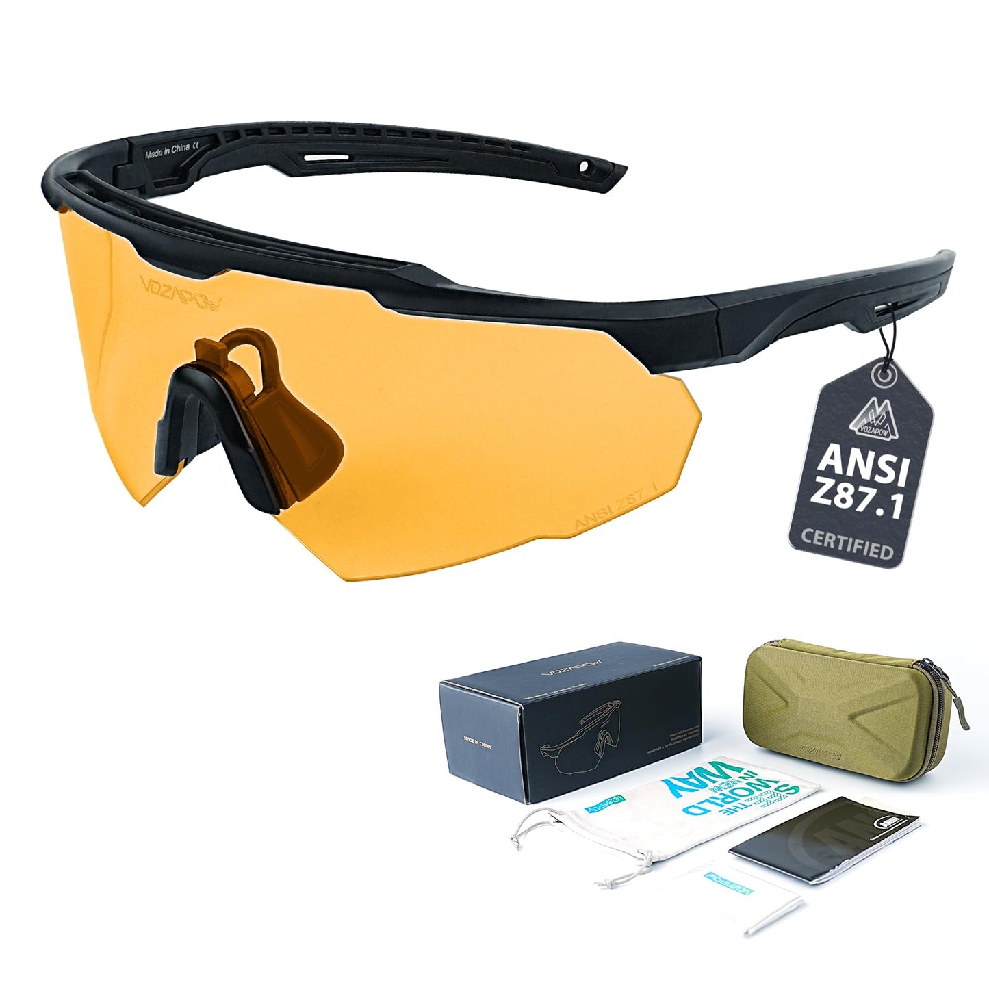 VOZAPOW Shooting Glasses Anti Fog with High Definition Lenses, ANSI Z87+ Certified Tactical Safety Glasses for Men Women