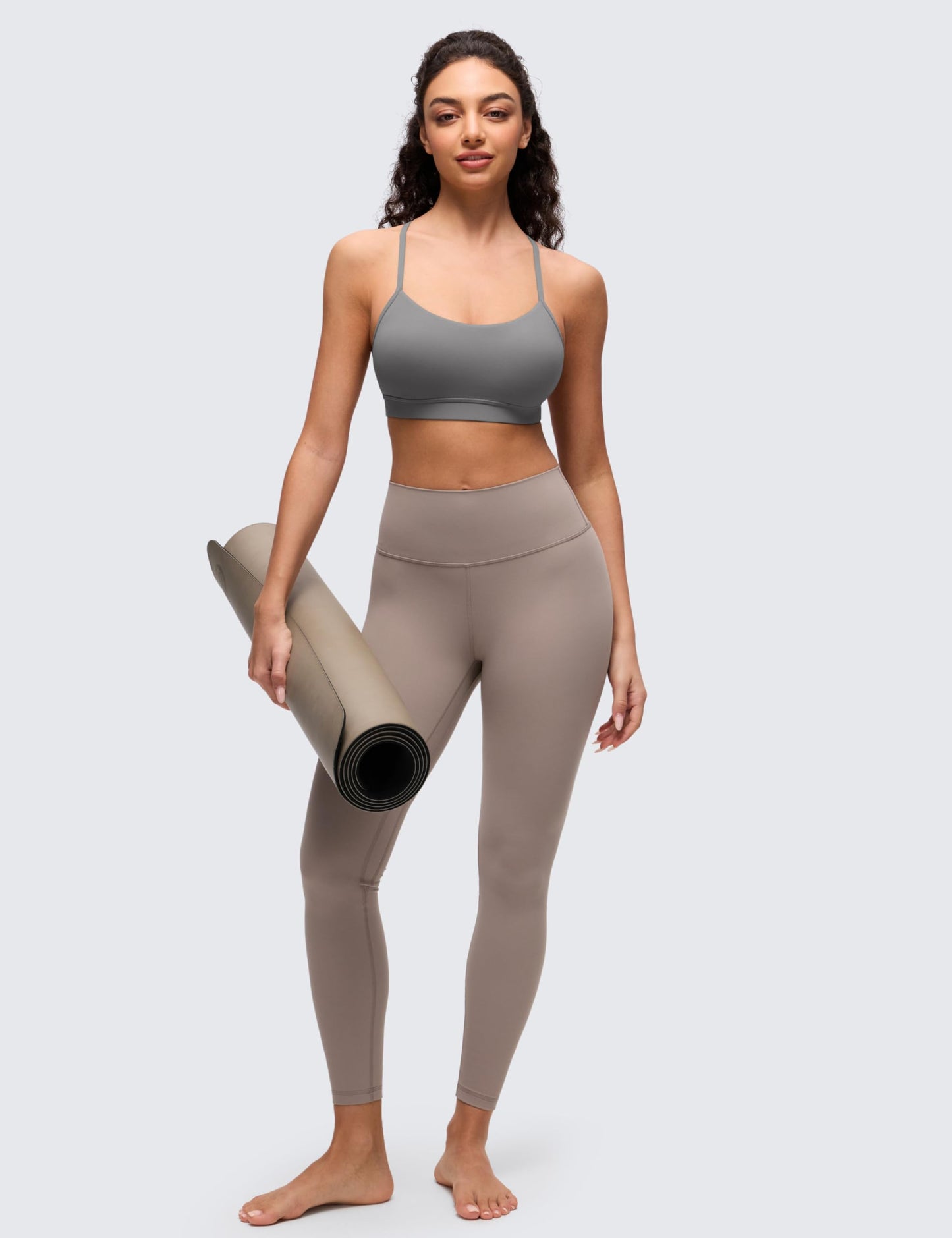 CRZ YOGA Butterluxe Y Back Sports Bras for Women - Padded Racerback Low Impact Spaghetti Thin Strap Workout Yoga Top Ash Grey Large