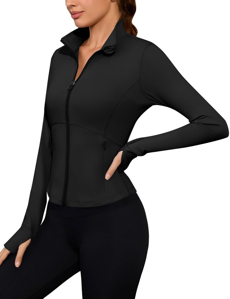 Avoogue Lightweight Full Zip Workout Jacket for Women Breathable Slim Fit Yoga Sports Jacket Black L