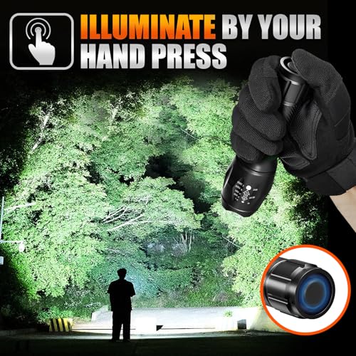 2 Pack LED Flashlights High Lumens with 6 AAA Batteries, 5 Modes Mini Waterproof Tactical Flashlight for Camping Hiking, Bright Flashlight with Zoomable, Fathers Day Gifts for Him, Black & Green