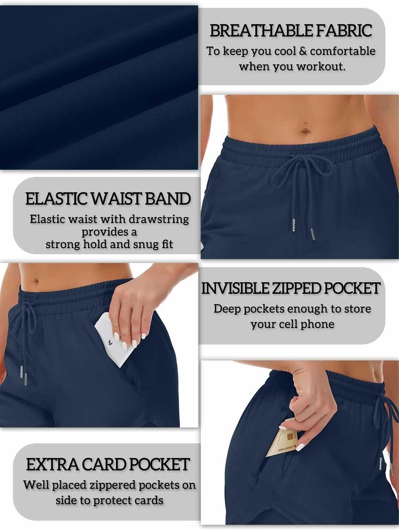 Women's Running Shorts with Liner - 3 Zipper Pockets, Elastic Athletic Gym & Yoga Shorts