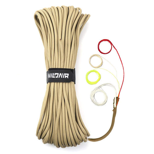 WILDAIR Paracord Survival Paracord Parachute Fire Cord Survival Ropes 4-in-1 100Ft 5/32" Diameter U.S. Military Type III with Integrated Fishing Line, Fire-Starter Tinder (Khaki)