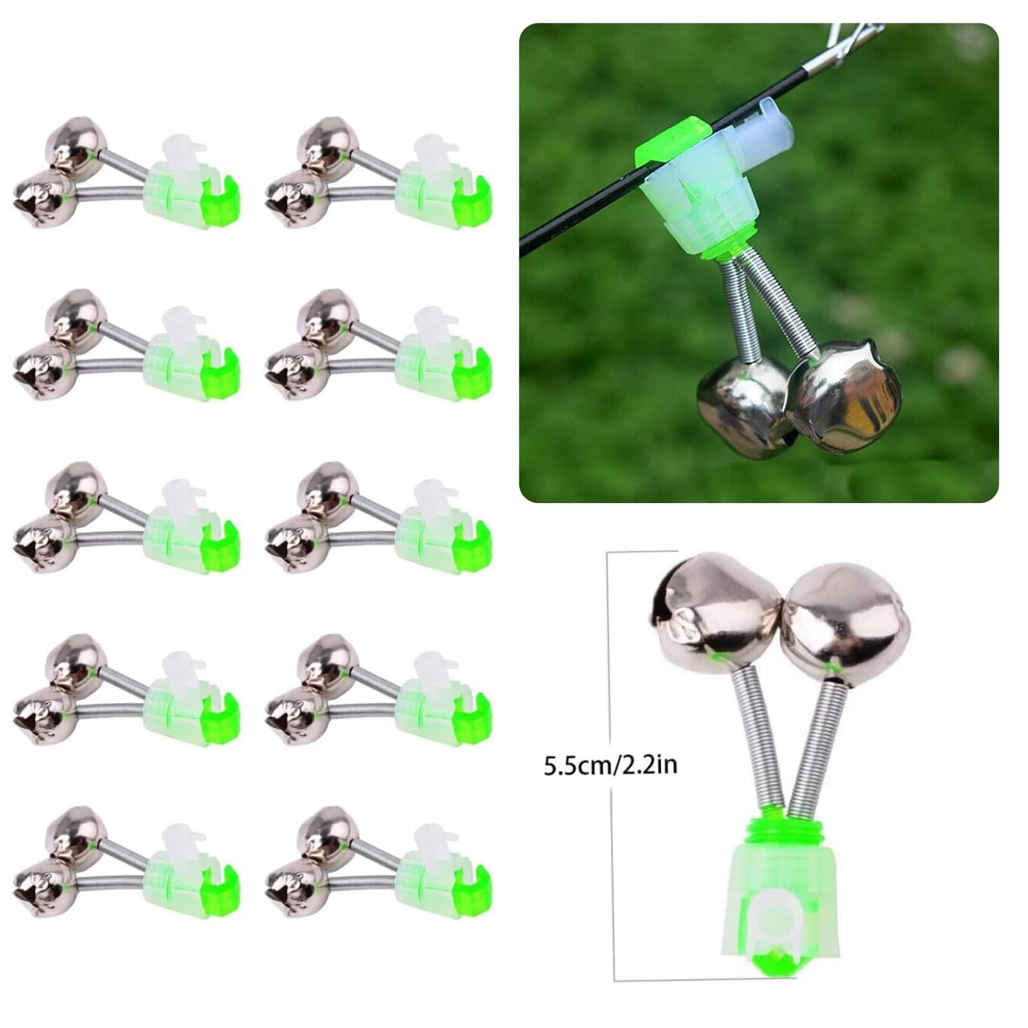 2 Pack Aluminum Bank Fishing Rod Holder with 10 Fishing Bells