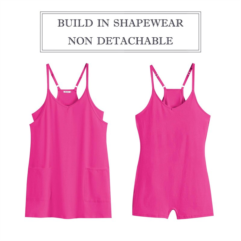 ANRABESS Women Athletic Dress Summer Tennis Workout Active Sports Mini Romper Dress Built in Shorts Travel Vacation Clothes Hot Pink Large