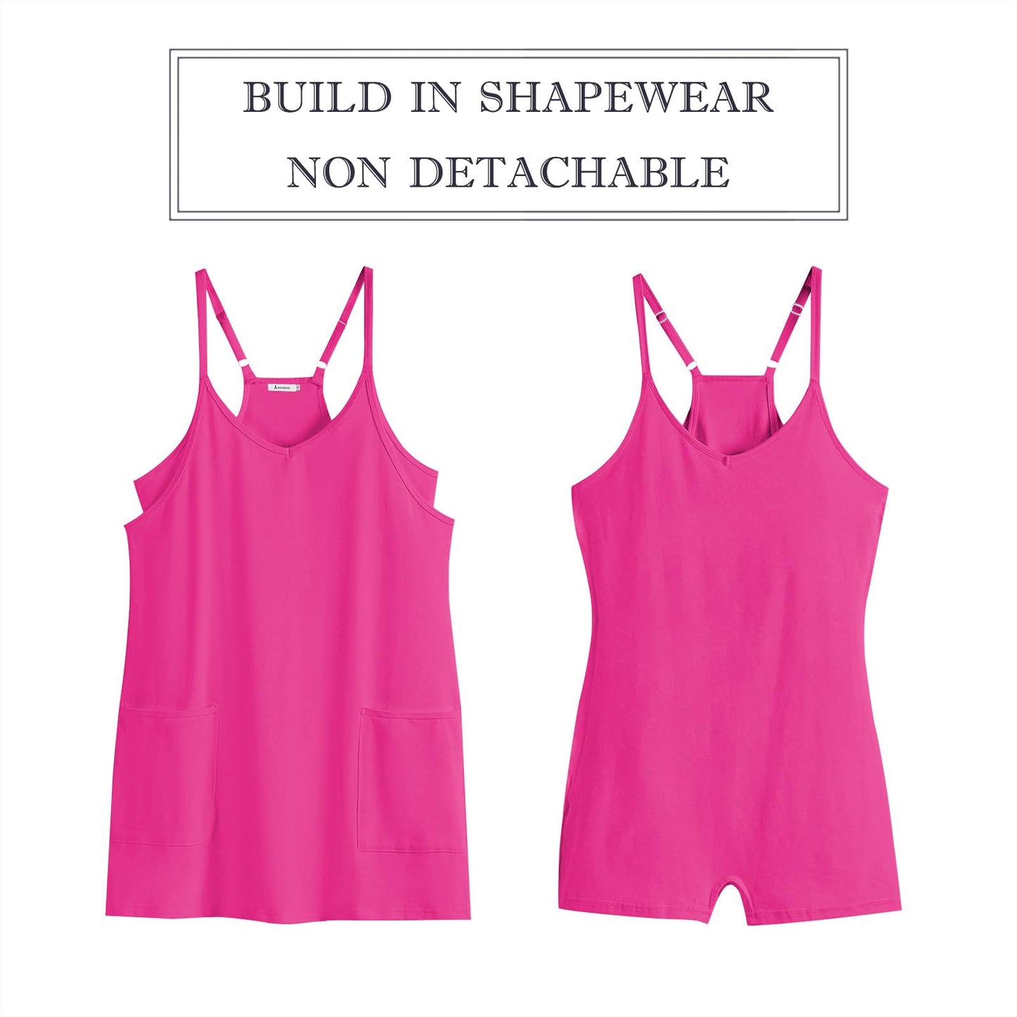 ANRABESS Women Athletic Dress Summer Tennis Workout Active Sports Mini Romper Dress Built in Shorts Travel Vacation Clothes Hot Pink X-Large