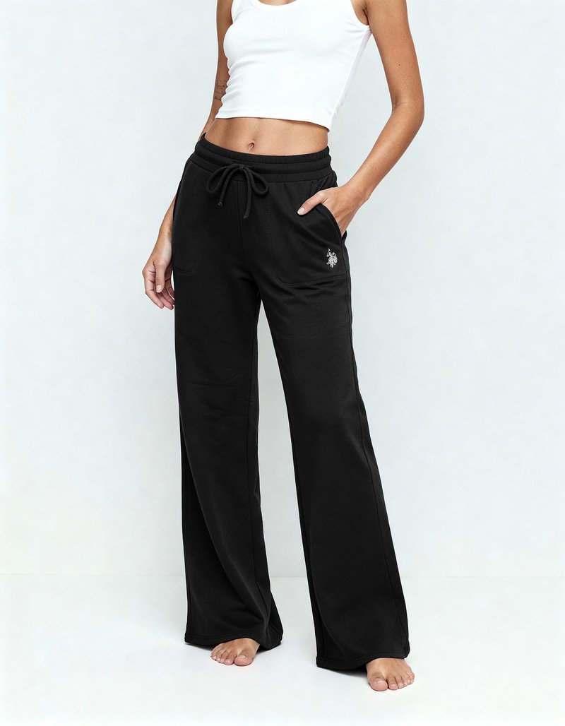 U.S. POLO ASSN. Wide Leg Sweatpants for Women Soft Fleece-Backed Jersey Knit, Baggy Sweatpants Open Leg (Black, Medium)