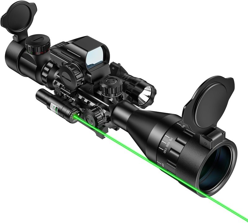 MidTen 4-16x50 AO Hunting Rifle Scope - Dual Illuminated Optics & Holographic Red/Green Dot Sight | Laser Sight & Flashlight