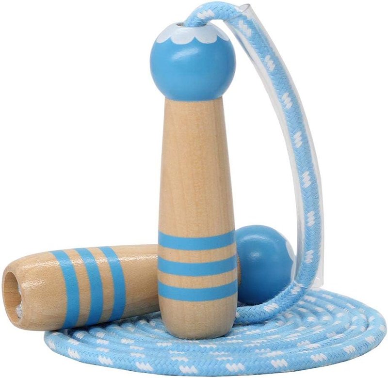 Adjustable 7ft Kids Jump Rope - Cotton Skipping Rope with Wooden Handles for Outdoor Fitness