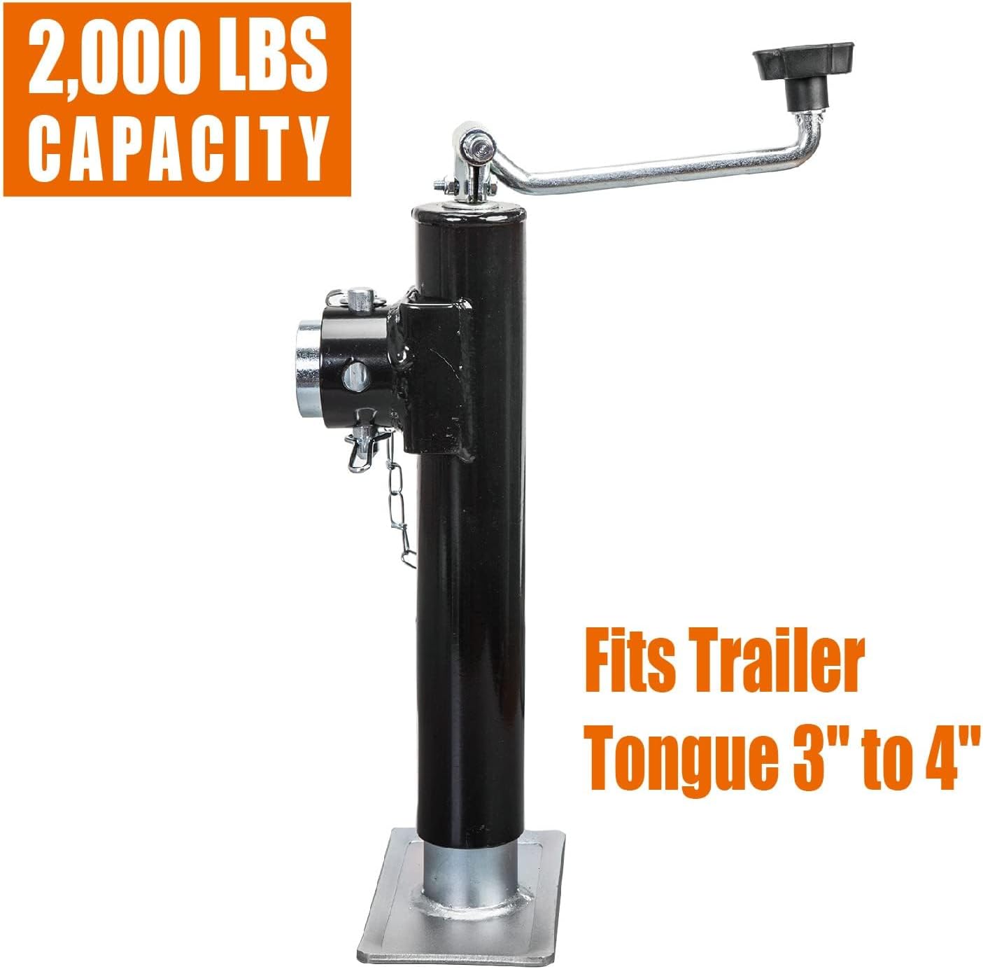 Torin Weld-On Pipe Mount Swivel Trailer Jack - 2000 LBs Capacity | Durable Black Finish