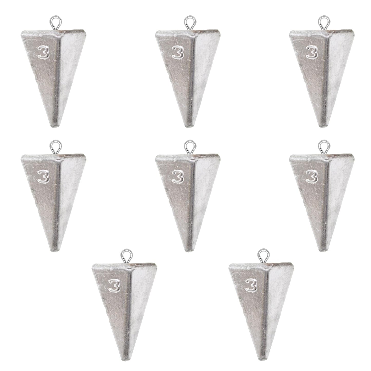 Polsefver Pyramid Fishing Weights Sinkers Kits Triangle Ocean Saltwater Surf Fishing Gear Tackle Bullet Fishing Weights Sinker(3oz-8pcs)