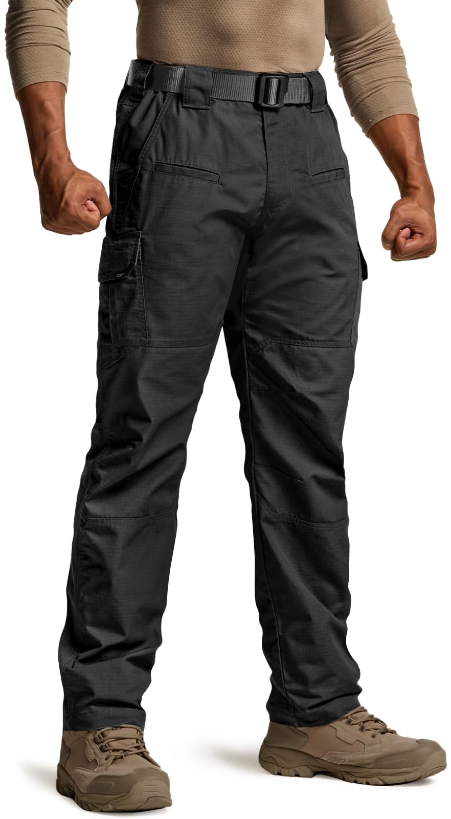 CQR Men's Tactical Pants, Water Resistant Ripstop Cargo Pants, Lightweight EDC Work Hiking Pants, Outdoor Apparel, Raider Black, 30W x 32L