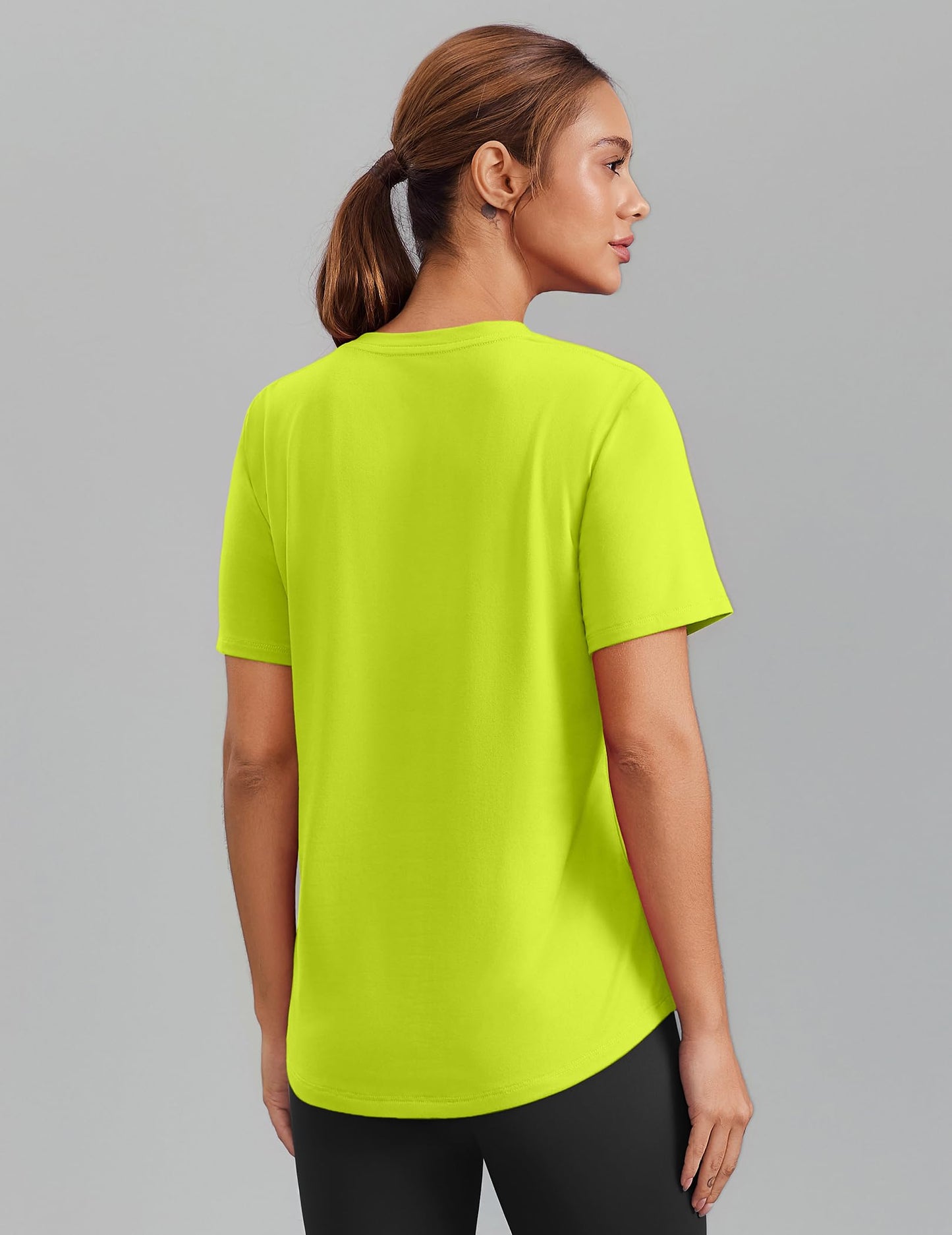 PINSPARK Tennis Shirts for Women Short Sleeve V Neck Moisture Wicking Workout Tops Quick Dry Athletic Gym Golf T-Shirts,Neon Green X-Large