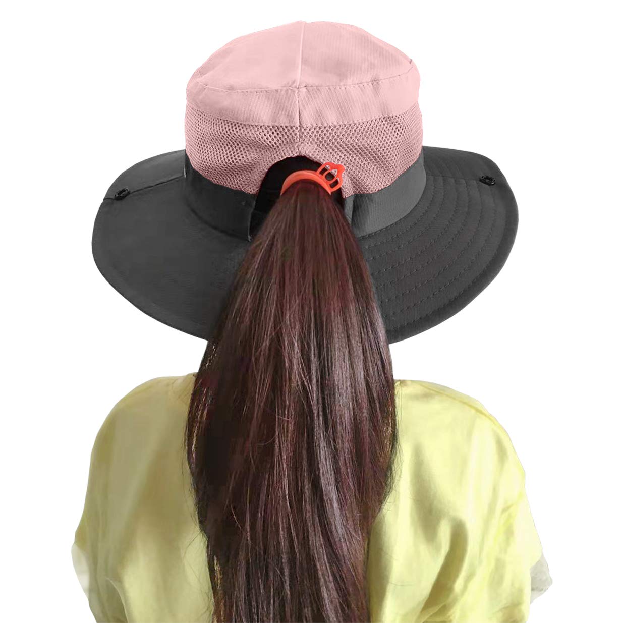 Kids UV Sun Hat with Ponytail Hole UPF 50 Bucket Cap for Girls Summer Beach ? Fishing (M:5-12T(Head circumferences 20.6''-21.8''), Light Pink) Medium