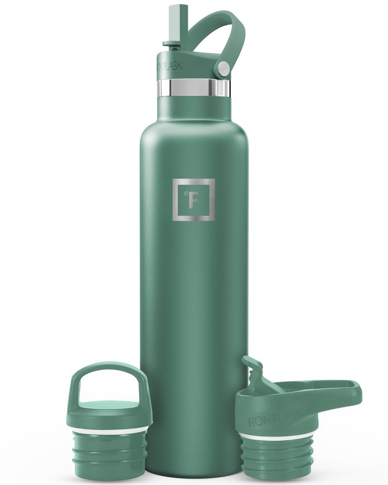IRON °FLASK Camping & Hiking Hydration Flask with Straw, BPA-Free Insulated Stainless Steel Sports Water Bottle - 24 oz Sage