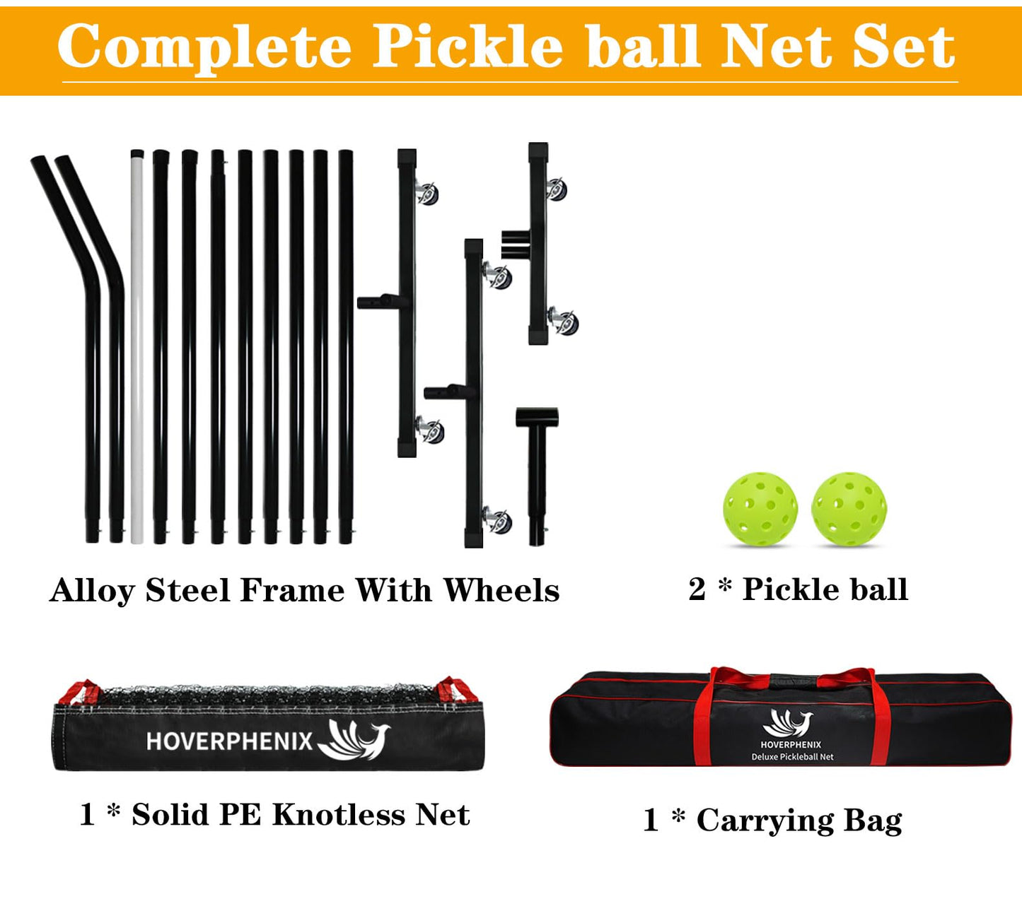 Portable Pickleball Net with Wheels, 22FT Regulation Size Pickle ball Net with Pickleballs, Carry Bag for Home, Driveway, Backyard, Indoor or Outdoor