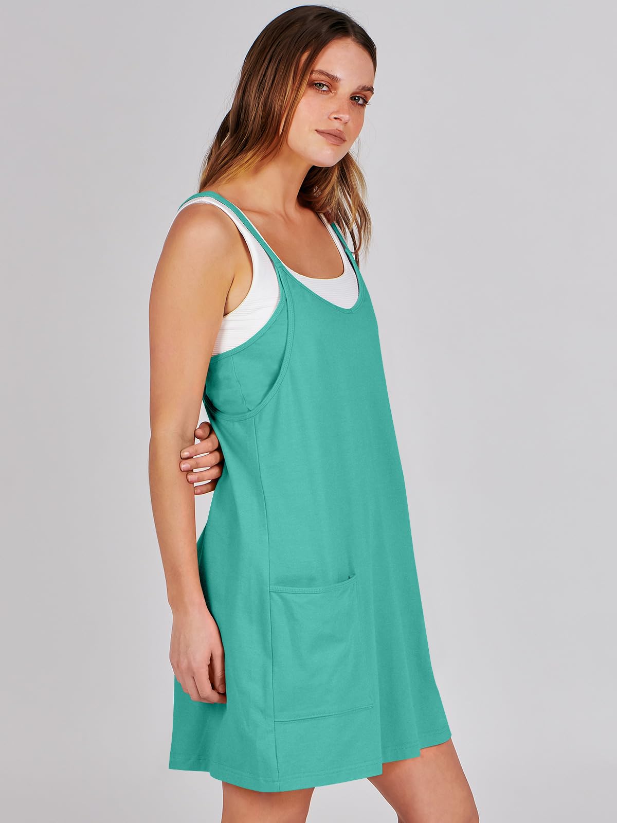 ANRABESS Women Athletic Dress Summer Tennis Workout Active Sports Mini Romper Dress Built in Shorts Travel Vacation Clothes Cyan XX-Large