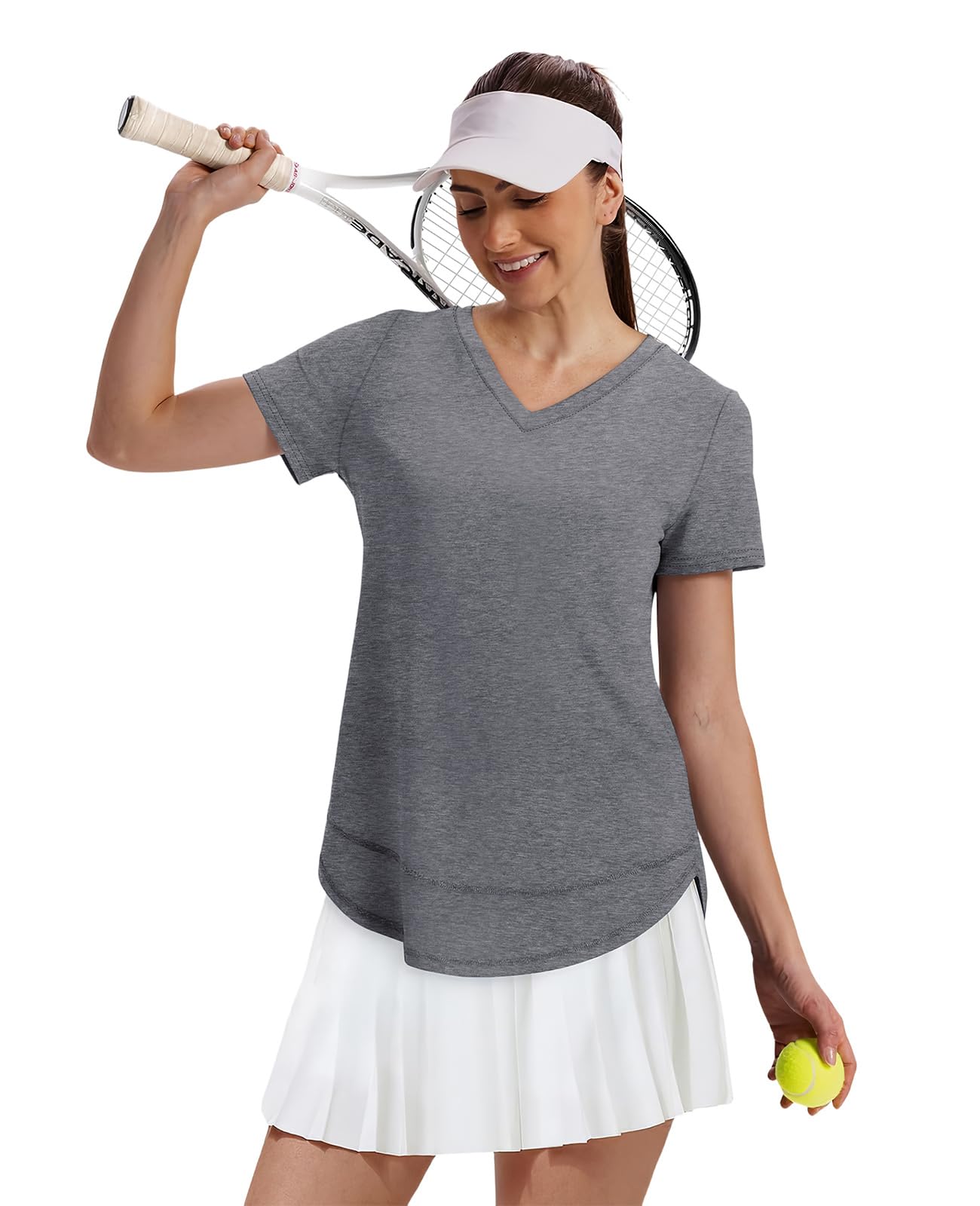 Oversized Tshirts for Women Dry Fit Plus Size Spring Clothes Summer Athletic Tops Workout Shirts V Neck Grey 3XL
