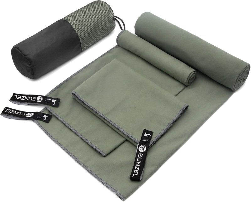 Quick Dry Camping Towel - Microfiber Travel Towel Set | Fast Drying, 3 Sizes, Army Green