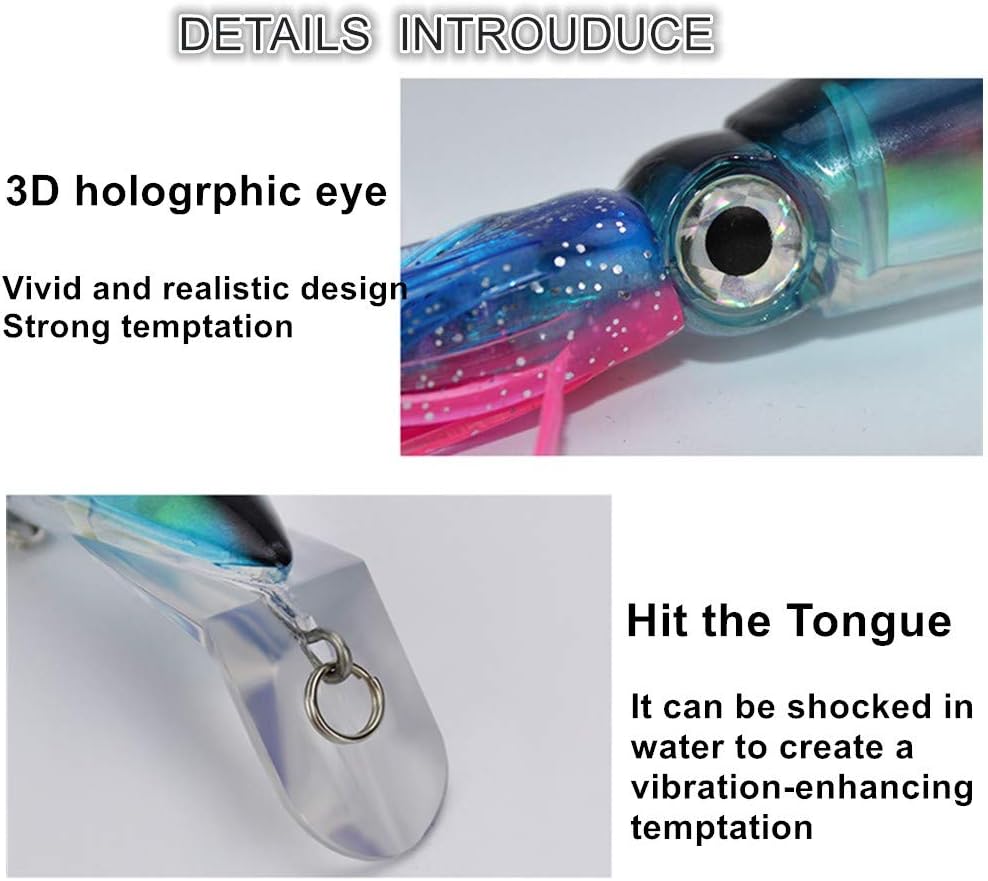 Large Simulation Squid Fishing Lures Bait Kit - 4Pcs with 3D Holographic Eyes & Built-in Multicolored Lead Blocks