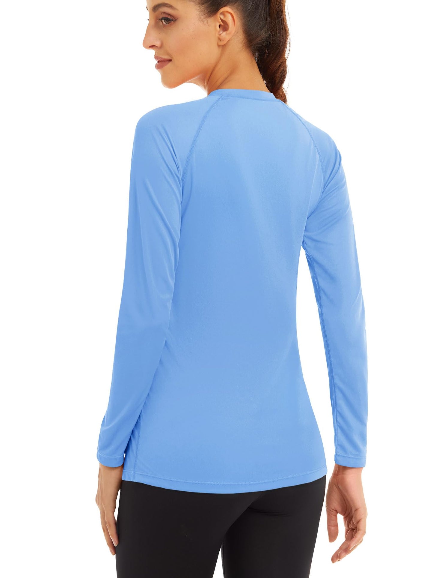 MAGCOMSEN Rash Guard Shirts for Women Long Sleeve Quick Dry Moisture Wicking UV Sun Shirt for Running Workout Fishing Lightblue