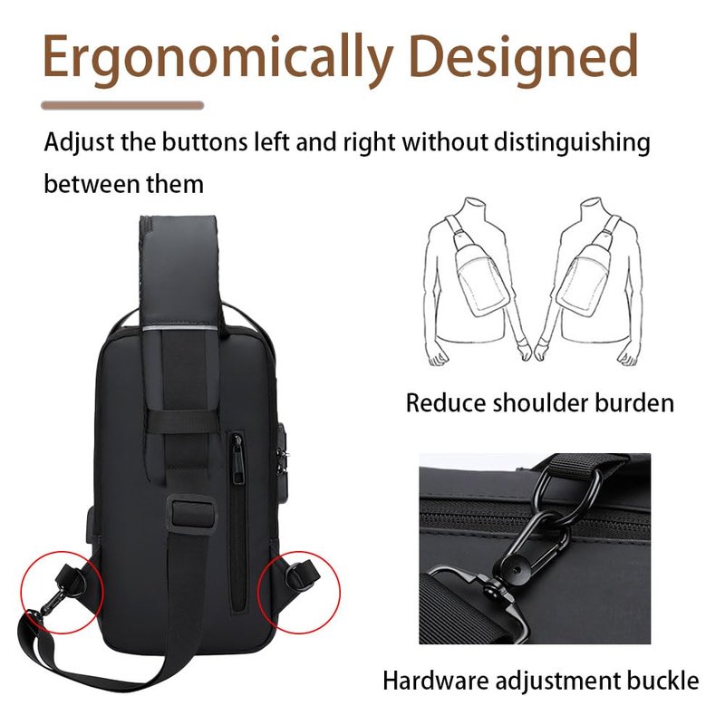 PEAGLOB Sling Bag Mens Crossbody Daypack Nylon Shoulder Bags Anti-theft Chest Bag Backpack For Men Women Hiking Motocycle with USB Charging Hole