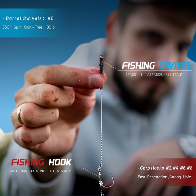 Pre-Tied Carp Rigs 24 Pack - Sharp Hooks, Swivel & PE Line for Big Fish | Ideal for Boilies, Pellets & Corn